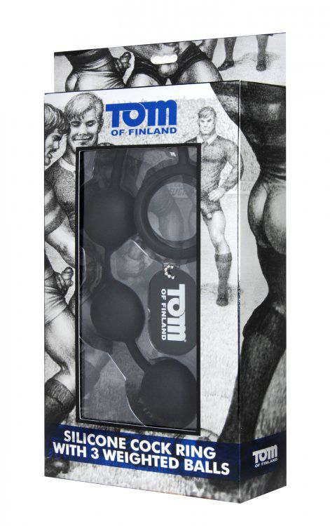 Анальные шарики Tom of Finland Silicone Cock Ring with 3 Weighted Balls - 2