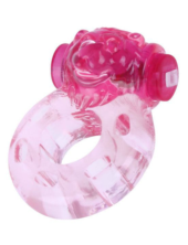 Розовое эрекционное кольцо «Медвежонок» с мини-вибратором - 0