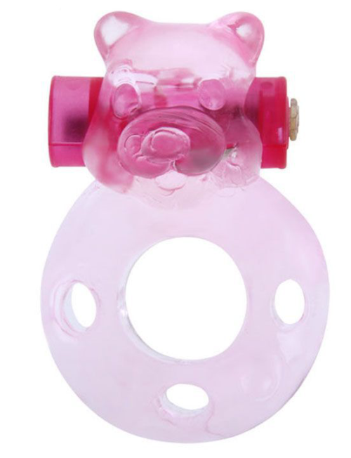 Розовое эрекционное кольцо «Медвежонок» с мини-вибратором - 2
