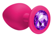 Большая розовая анальная пробка Emotions Cutie Large с фиолетовым кристаллом - 10 см. - 1