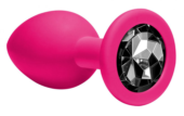 Средняя розовая анальная пробка Emotions Cutie Medium с чёрным кристаллом - 8,5 см. - 1