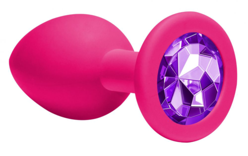 Средняя розовая анальная пробка Emotions Cutie Medium с фиолетовым кристаллом - 8,5 см. - 1