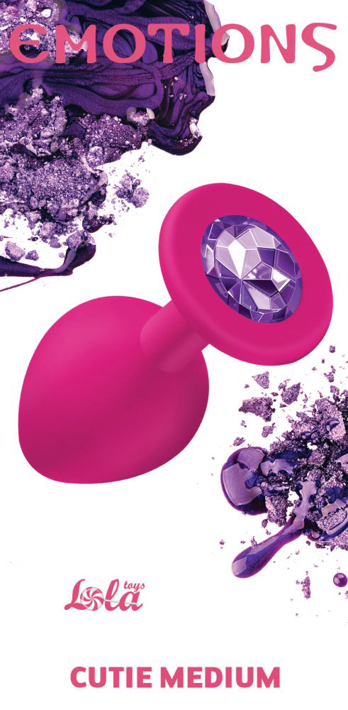 Средняя розовая анальная пробка Emotions Cutie Medium с фиолетовым кристаллом - 8,5 см. - 2