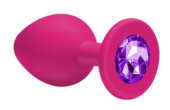 Малая розовая анальная пробка Emotions Cutie Small с фиолетовым кристаллом - 7,5 см. - 1