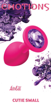 Малая розовая анальная пробка Emotions Cutie Small с фиолетовым кристаллом - 7,5 см. - 2