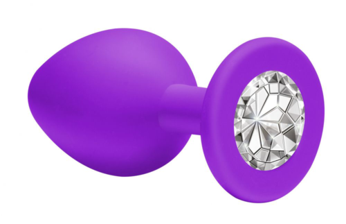 Малая фиолетовая анальная пробка Emotions Cutie Small с прозрачным кристаллом - 7,5 см. - 1