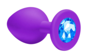 Малая фиолетовая анальная пробка Emotions Cutie Small с голубым кристаллом - 7,5 см. - 1