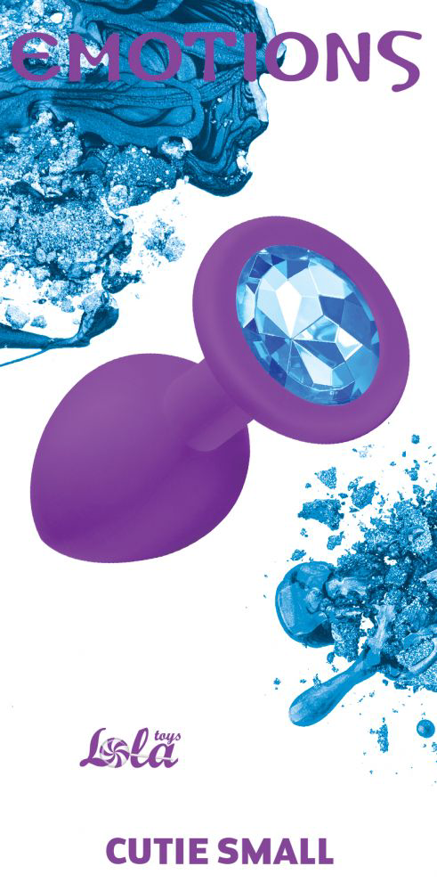 Малая фиолетовая анальная пробка Emotions Cutie Small с голубым кристаллом - 7,5 см. - 2