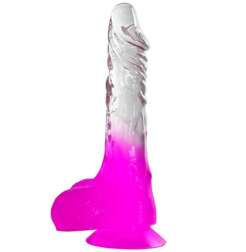Фиолетовый фаллоимитатор с прозрачным стволом и присоской - 17,8 см. - 0