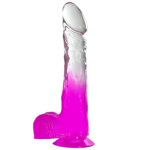 Фиолетовый фаллоимитатор с прозрачным стволом и присоской - 20 см. - 0