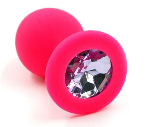 Розовая силиконовая анальная пробка с розовым кристаллом - 7 см. - 0
