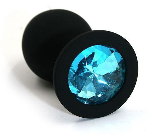 Чёрная силиконовая анальная пробка с голубым кристаллом - 7 см. - 0