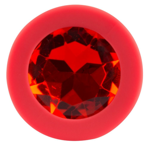 Красная силиконовая анальная пробка с красным кристаллом Joy - 7,2 см. - 2