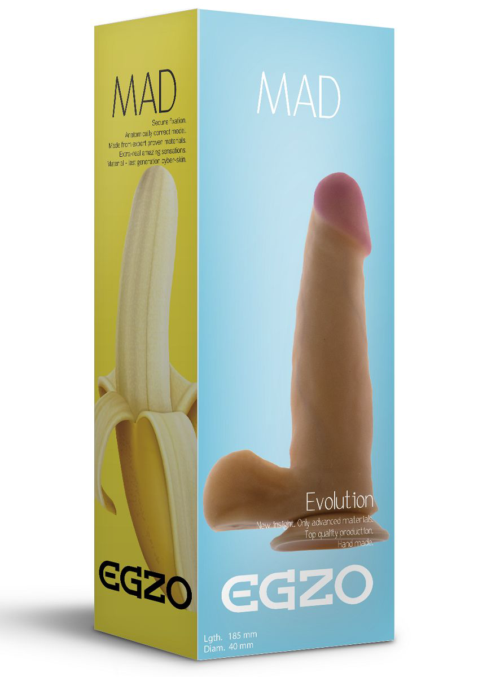 Телесный фаллоимитатор Mad Banana с мошонкой и подошвой-присоской - 18,5 см. - 0