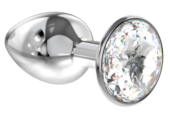 Малая серебристая анальная пробка Diamond Clear Sparkle Small с прозрачным кристаллом - 7 см. - 0