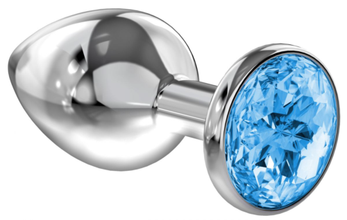 Большая серебристая анальная пробка Diamond Light blue Sparkle Large с голубым кристаллом - 8 см. - 0