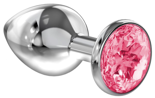 Большая серебристая анальная пробка Diamond Pink Sparkle Large с розовым кристаллом - 8 см. - 0