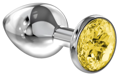 Большая серебристая анальная пробка Diamond Yellow Sparkle Large с жёлтым кристаллом - 8 см. - 0