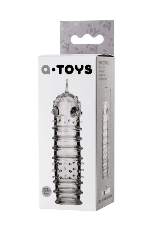 Прозрачная насадка на пенис TOYFA A-Toys с ребрами и точками - 15,3 см. - 2