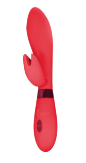 Красный вибратор Leyla с клиторальным отростком - 20,5 см. - 0