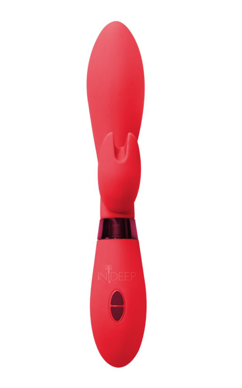 Красный вибратор Leyla с клиторальным отростком - 20,5 см. - 2