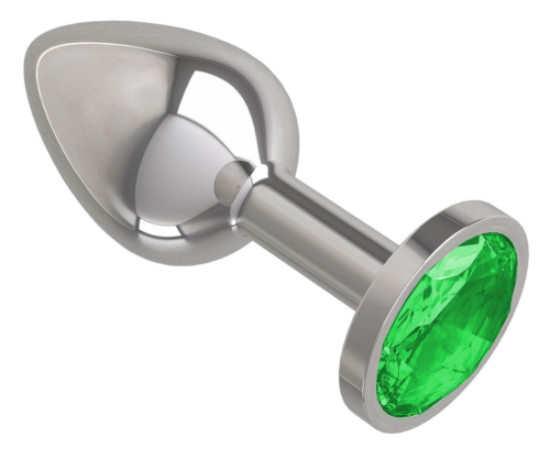 Серебристая анальная втулка с зеленым кристаллом - 7 см. - 0