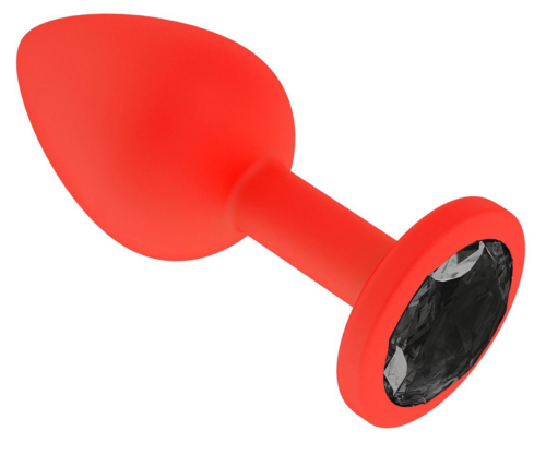 Красная анальная втулка с чёрным кристаллом - 7,3 см. - 0