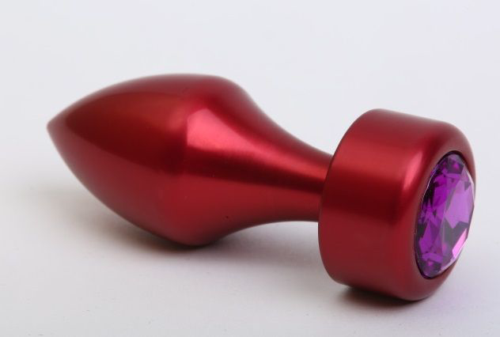 Красная анальная пробка с фиолетовым кристаллом - 7,8 см. - 0