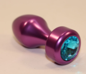 Фиолетовая анальная пробка с голубым кристаллом - 7,8 см. - 0
