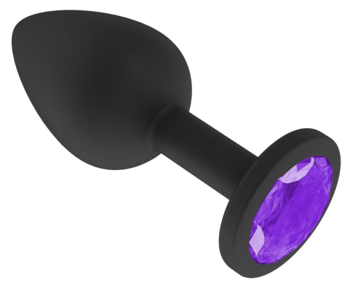 Чёрная анальная втулка с фиолетовым кристаллом - 7,3 см. - 0