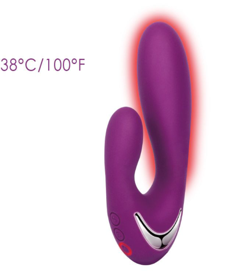 Фиолетовый вибратор Vesper с клиторальным отростком и функцией нагрева - 14,8 см. - 4