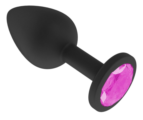Чёрная анальная втулка с розовым кристаллом - 7,3 см. - 0