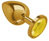 Золотистая большая анальная пробка с желтым кристаллом - 9,5 см. - 0