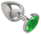 Серебристая большая анальная пробка с зеленым кристаллом - 9,5 см. - 0