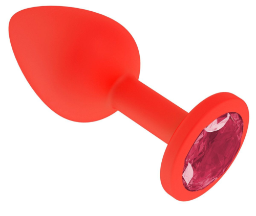 Красная анальная втулка с малиновым кристаллом - 7,3 см. - 0