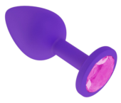 Фиолетовая силиконовая пробка с розовым кристаллом - 7,3 см. - 0