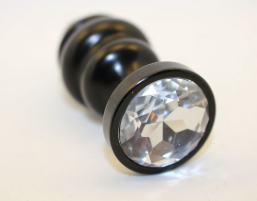 Черная фигурная анальная пробка с прозрачным кристаллом - 7,3 см. - 0