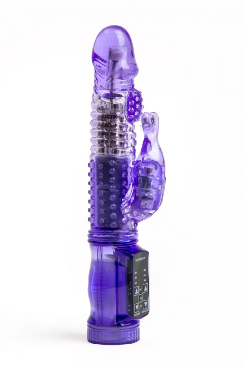 Фиолетовый вибратор-ротатор с клиторальным стимулятором - 22,5 см. - 0