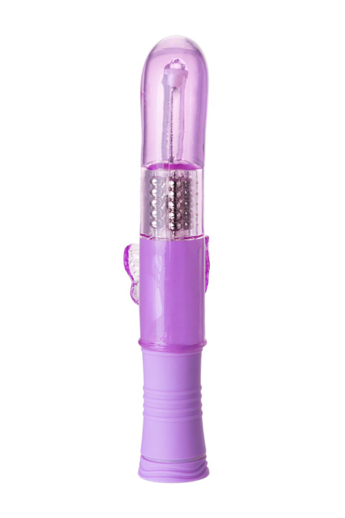 Фиолетовый вибратор High-Tech fantasy с бабочкой для клитора - 22,4 см. - 4
