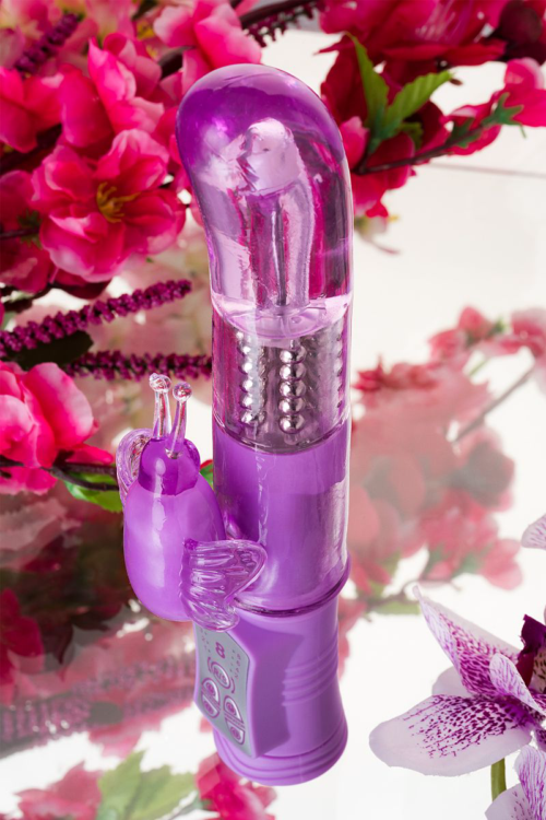 Фиолетовый вибратор High-Tech fantasy с бабочкой для клитора - 22,4 см. - 15