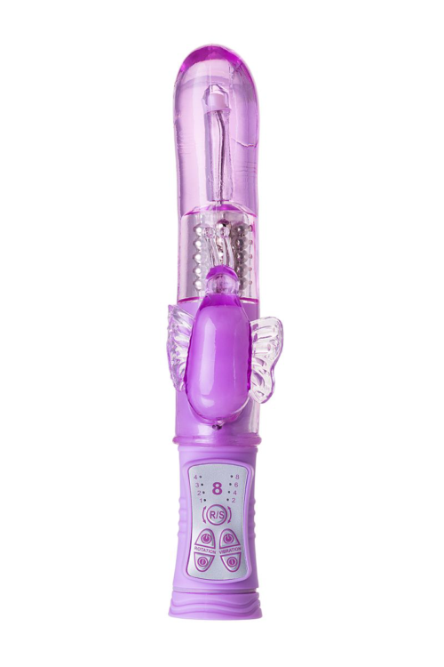 Фиолетовый вибратор High-Tech fantasy с бабочкой для клитора - 22,4 см. - 2