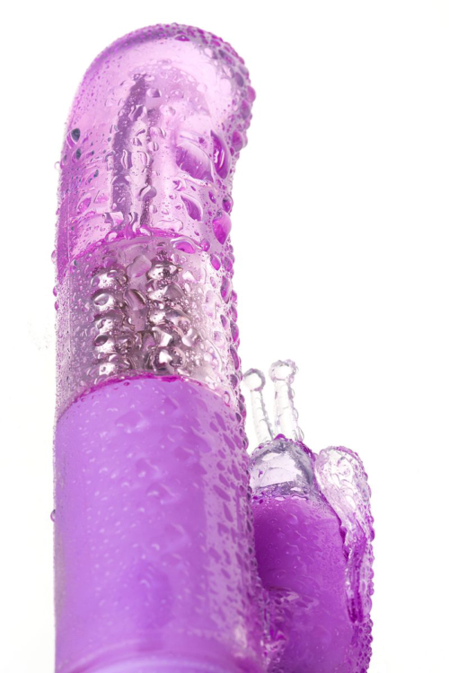 Фиолетовый вибратор High-Tech fantasy с бабочкой для клитора - 22,4 см. - 14