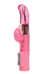 Розовый вибратор с изогнутой головкой и ротацией - 21,5 см. - 0