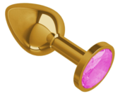 Золотистая анальная втулка с розовым кристаллом - 7 см. - 0