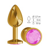 Золотистая анальная втулка с розовым кристаллом - 7 см. - 1