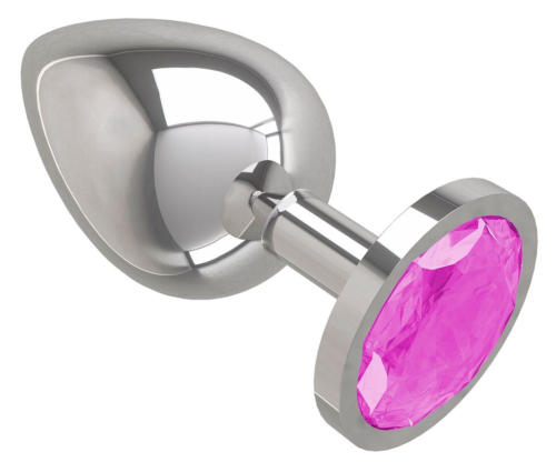 Серебристая большая анальная пробка с розовым кристаллом - 9,5 см. - 0
