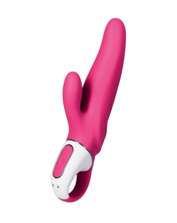 Ярко-розовый вибратор Satisfyer Vibes Mr. Rabbit с клиторальным отростком - 22,1 см.