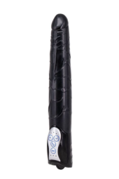 Чёрный вибромассажер Long John Realistic Thrusting Vibrator с функцией толкания - 20 см. - 0
