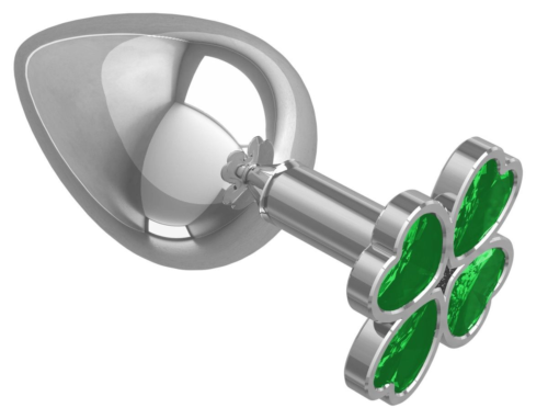 Серебристая анальная пробка-клевер с зеленым кристаллом - 9,5 см. - 0