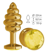 Золотистая спиралевидная анальная пробка с желтым кристаллом - 7 см. - 1